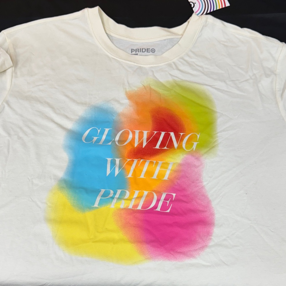 PRIDE Glowing with Pride size 1x short sleeve T-shirt and 1x yellow rainbow